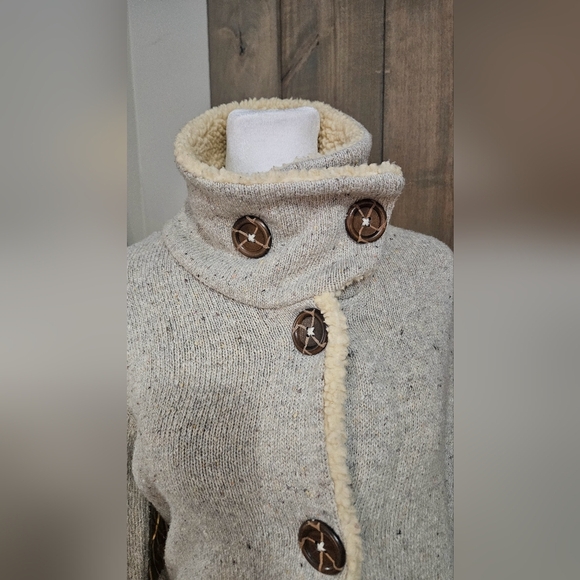 MARTINEZ Cotton blend Sweater jacket marbled grey with sherpa collar. Size S/M - Picture 6 of 15